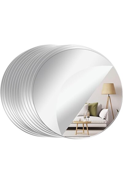 Slasa 14-Pack Acrylic Round Mirror Stickers – Self-Adhesive Wall Décor (25 cm)