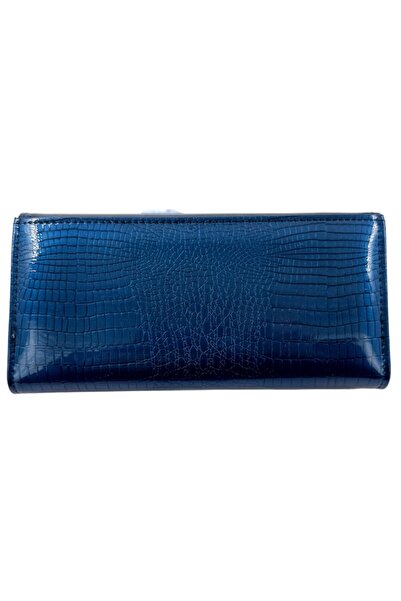 Tita Women's Leather Wallet - Glossy Reptile Finish, Metal Closure, Royal Blue