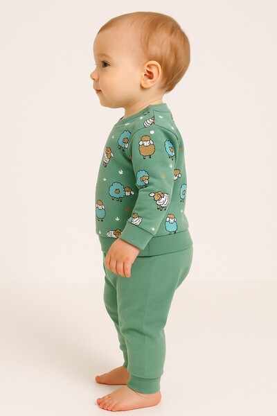 dinamik çocuk Baby Girl Boy Cute Lamb Printed 2-Piece Top and Bottom Sweat and Sweatpants Set 6-9-12-18Months