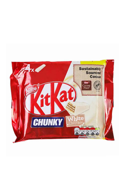 Nestle Kit Kat Chunky 4 Bars of Crispy Wafer Fingers Covered With White Chocolate - 160G Pack of 2