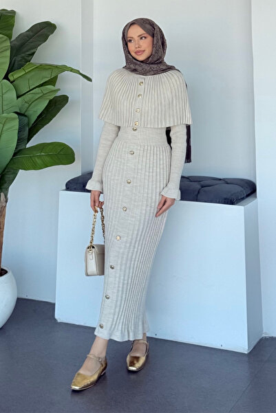 Şulemoda Giyim Çınar Cape Buttoned Suit Stone
