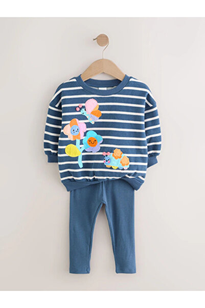Next Baby 100% Organic Cotton Navy Blue Cartoon Character Patterned Long Sleeve 2-Piece Top and Bottom Set Alyar3391