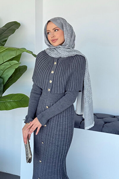 Şulemoda Giyim Çınar Cape Buttoned Suit Smoked