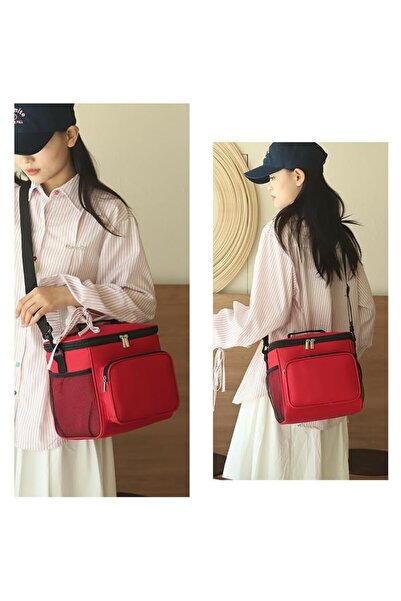 Tim Lunch Bag, Flippy, Multifunctional, Compartmented, 2 Types of Handles, Waterproof, 26x24x17 cm, Red