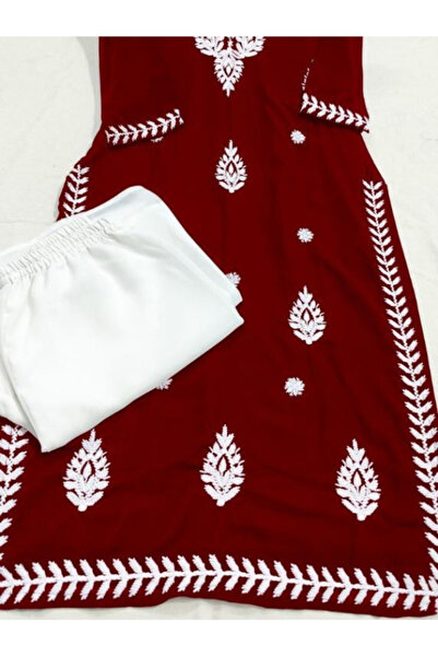 MYSMAR Maroon Rayon Cotton Kurti Pant - PMM14876 | Maroon