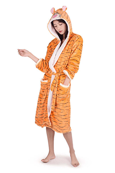 WildFashion Fluffy robe with drawstring at the waist, tiger pattern PJM67-19 S/M