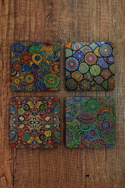 Begoloni Stone Decor حاملات أكواب من الحجر الطبيعي - أنماط ملونة مطبوع حاملات...