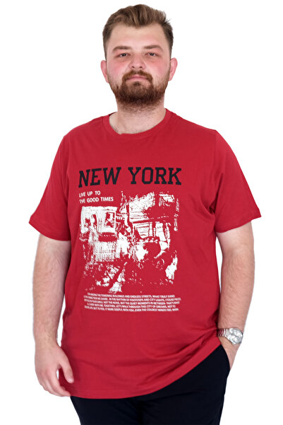 ModeXL Fashion XL Large Size Men's T-Shirt Crew Neck New York U25036 Burgundy