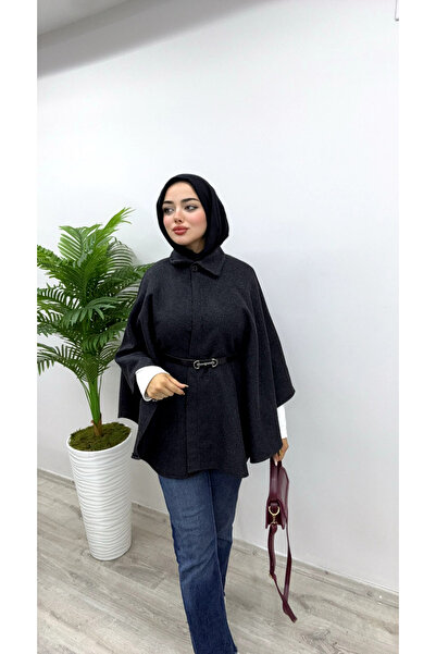 Modayıldızlar Milano Women's Belted Cashmere Poncho Black New (Long)