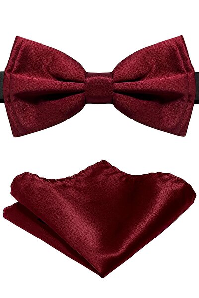 hapshoe Burgundy Adjustable Satin Children's Bow Tie and Handkerchief Set