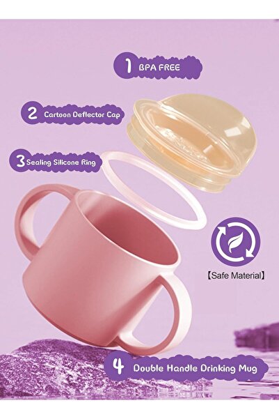 Homarket Spill-Proof Toddler Cups, 2-Pack (150ml + 300ml) with Handles & Straw Lid — Purple & Pink