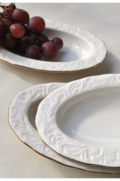 Qualitev 6-Piece Gold Gilded Porcelain Boat Plate 12X19 cm Presentation Plate Medium Size