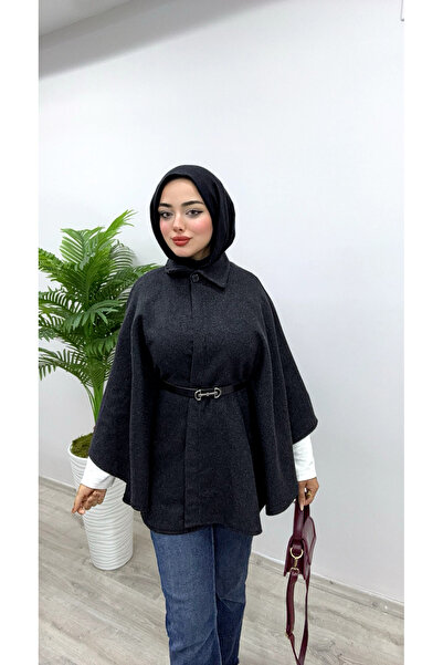 Modayıldızlar Milano Women's Belted Cashmere Poncho Black New (Long)