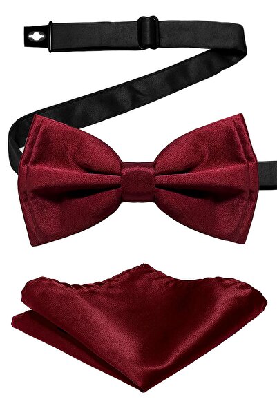 hapshoe Burgundy Adjustable Satin Children's Bow Tie and Handkerchief Set