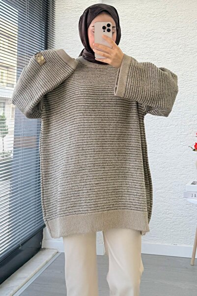 MELEK ARAZ Pulover tricotat pentru femei Sim Geçişli supradimensionat – nurcă