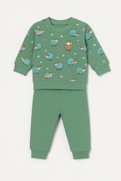 dinamik çocuk Baby Girl Boy Cute Lamb Printed 2-Piece Top and Bottom Sweat and Sweatpants Set 6-9-12-18Months