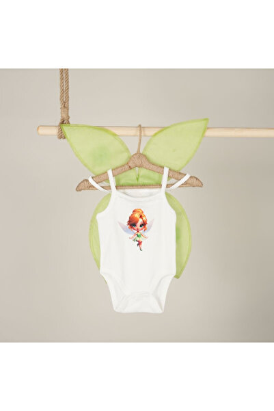 Baby Tinkerbell İlhamlı Yeşil Peri Kız Bebek Kostüm Seti (Body + Etek + Kanat + Aksesuar)
