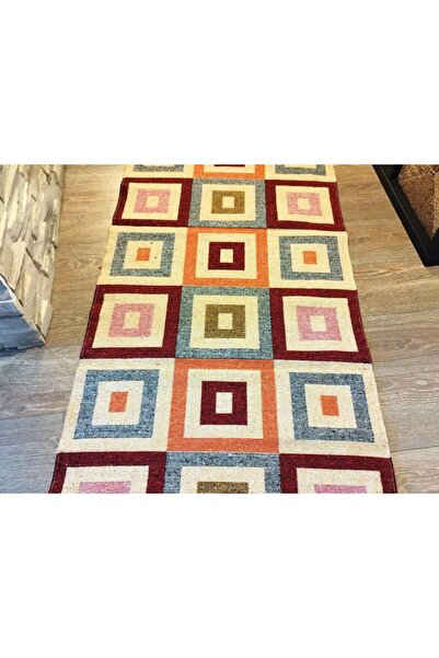OEM Traditional woven jute rug, reversible, size 80 x 200 cm, red and cream, Geometric pattern
