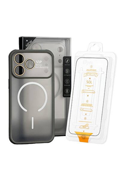 OEM Set Husa Premium MagSafe pentru iPhone 17 Pro + Folie Sticla protectie 9H, Anti-Soc, Gri