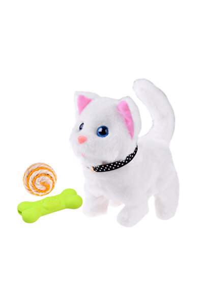 Jokomisiada Pisicuta interactiva din plus alba, merge inainte si inapoi, dimensiune 16 x 18 x 11 cm