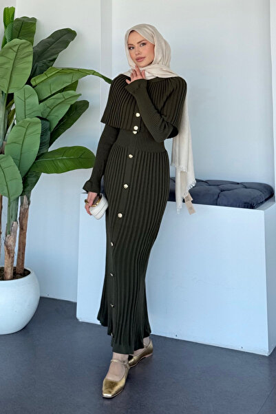 Şulemoda Giyim Çınar Cape Buttoned Suit Khaki