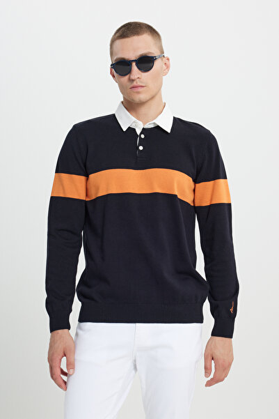 AC&Co / Altınyıldız Classics Πλεκτό πουλόβερ με στάνταρ εφαρμογή, κανονική εφαρμογή, γιακά πόλο, 100% βαμβάκι, με σχέδιο