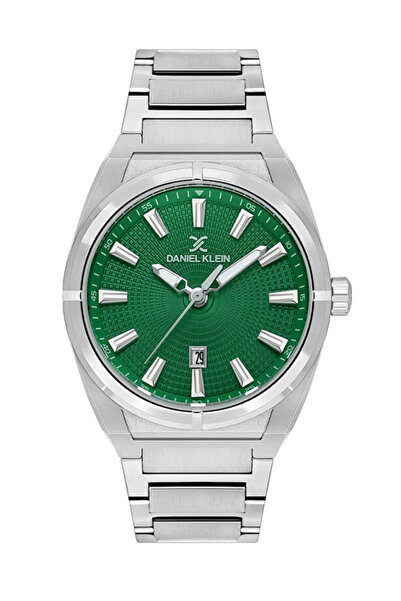 Daniel Klein Premium Men's Watch with 2-Year Warranty - Green Dial & Silver Steel Band Elegance (Calendar Feature)