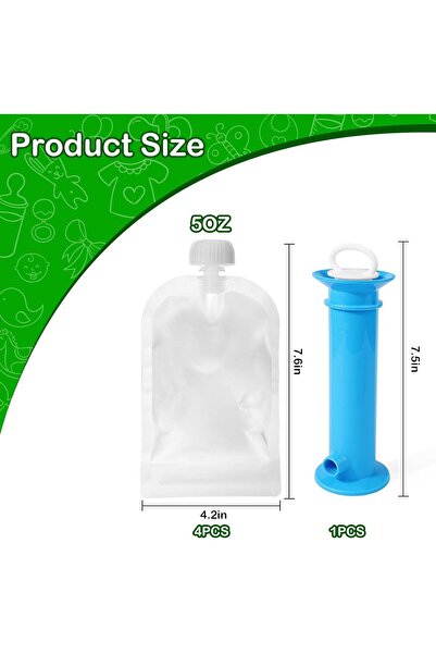 Generic Mikoz Reusable Baby Food Pouches Set - Portable Refillable with 4 Pouches (Transparent)