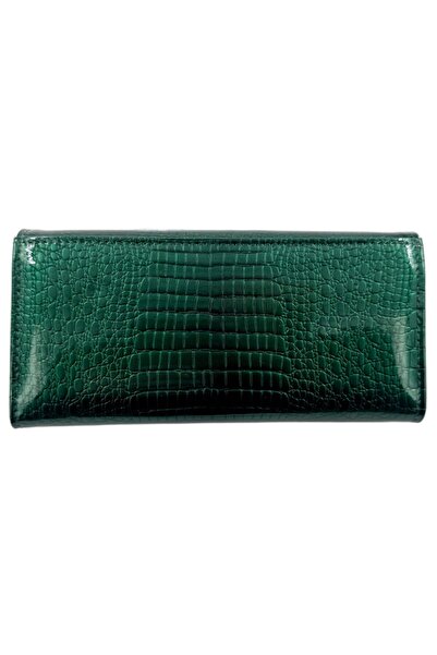 Tita Women's Leather Wallet, Glossy Reptile Finish, Green