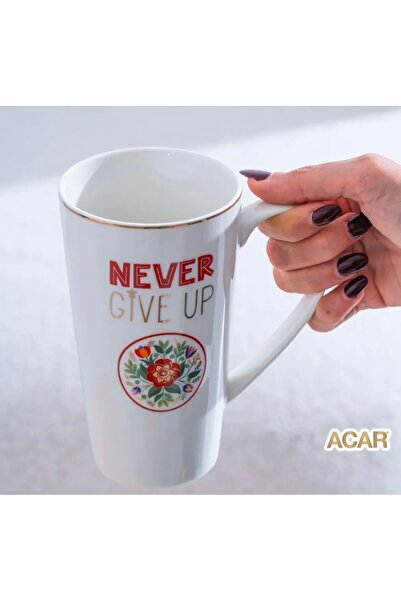ACAR Never Give Up Çiçekli Porselen Kupa 450 ml