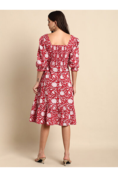 IndHeritage Premium pure cotton red & white floral designed dress - Indo Western wear