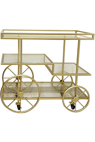 genric Metal Serving Cart Gold, 3-Tier with Lockable Wheels (80x40x90 cm)