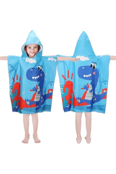 LinJie منشفة حمام للأطفال، منشفة بغطاء رأس ديناصور كرتوني من الألياف الدقيقة