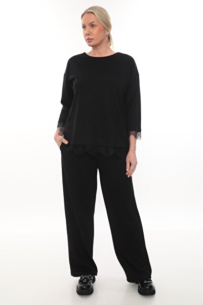 zitex Lace on the Sleeves and Waist, Zipper Detail on the Back, Pants Made of Modal Fabric, Tracksuit Set.