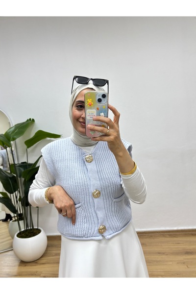 MOONSC Πλεκτό γιλέκο με διπλή τσέπη με χρυσά κουμπιά