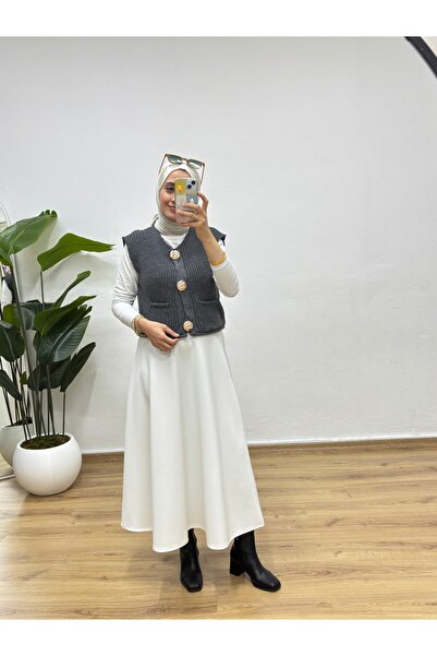 MOONSC Πλεκτό γιλέκο με διπλή τσέπη με χρυσά κουμπιά