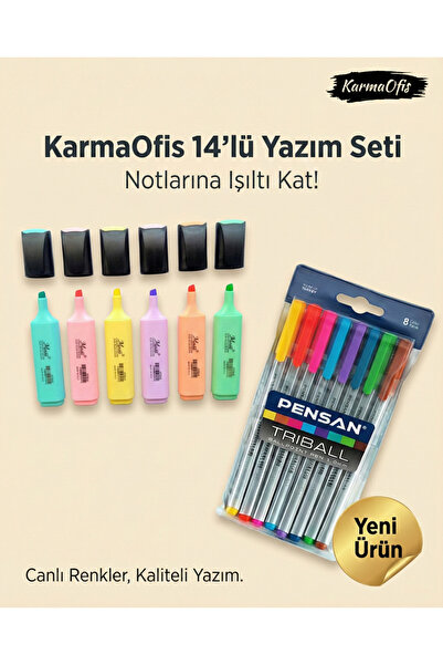 14-Piece Writing and Marking Set - 6-Piece Masis Pastel Phosphorus & 8-Piece Pen