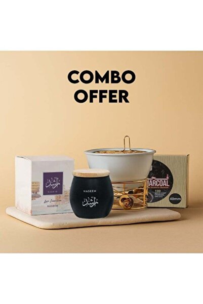 Naseem طقم بخور عود معطر رشيد فاخر مع مبخرة فاخرة و100 قرص فحم