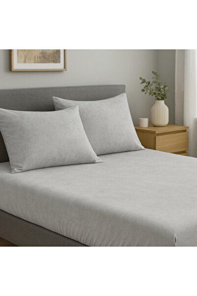 vionetta Cotton Elastic Gray Sheet Set with Pillowcases