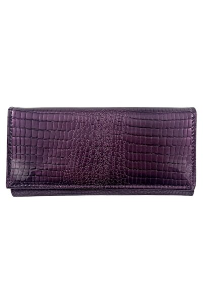 Tita women's genuine leather wallet, glossy reptile finish, purple