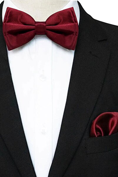 hapshoe Burgundy Adjustable Satin Children's Bow Tie and Handkerchief Set