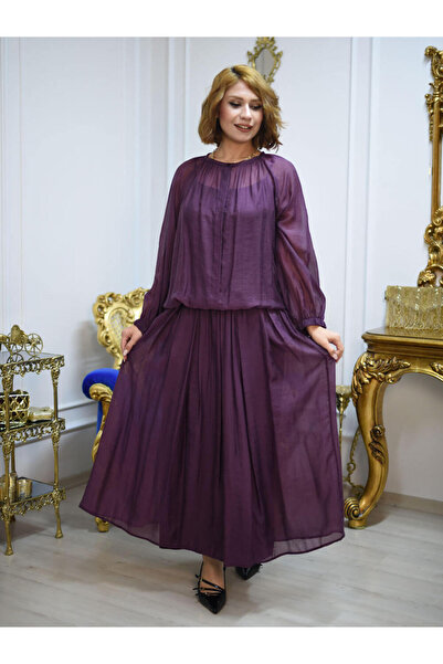 butikbanum Mürdüm Renk Düz Model İtalyan Stili İpek Takım