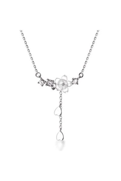 CRM Colier cu flori de cireș, detalii florale, casual-chic, mărime medie, arg...