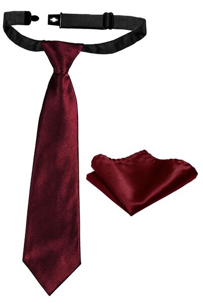 hapshoe Burgundy Adjustable Satin Children's Tie and Handkerchief Set