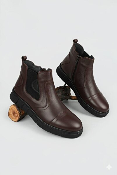 CihanShoes Guaranteed Genuine Leather Waterproof Rubber Laced Non-Slip Sole Men's Short Boots 40-41-42-43-44 Size