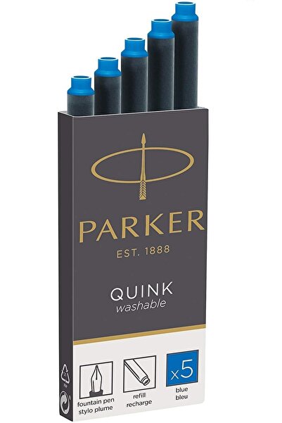 Parker Quink Refillable Fountain Pen Ink Cartridges - Blue (Pack of 5)
