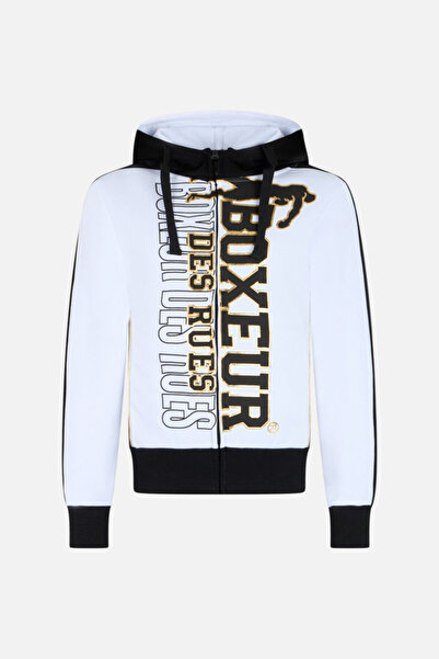 Boxeur Des Rues White Full Zip Hoodie with White-Gold Logo