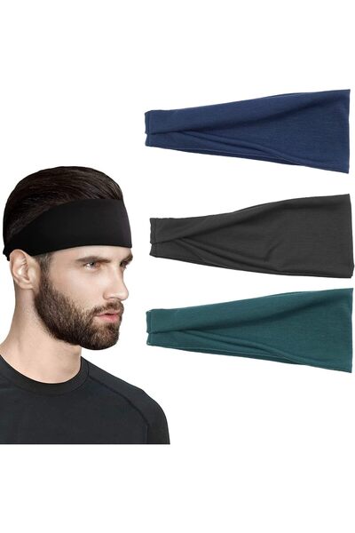 JZS Headband Mens Sports Sweatband Stretchy Moisture Wicking (3 Pack)
