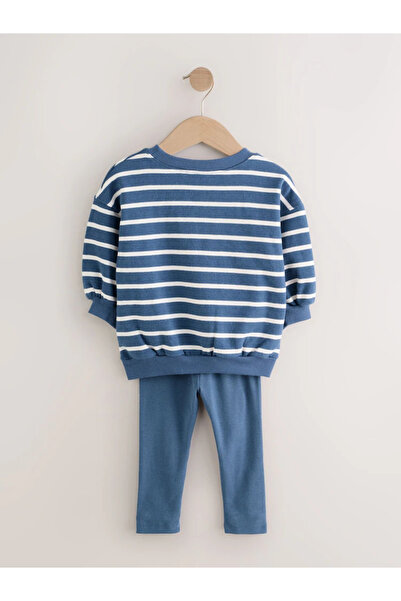 Next Baby 100% Organic Cotton Navy Blue Cartoon Character Patterned Long Sleeve 2-Piece Top and Bottom Set Alyar3391