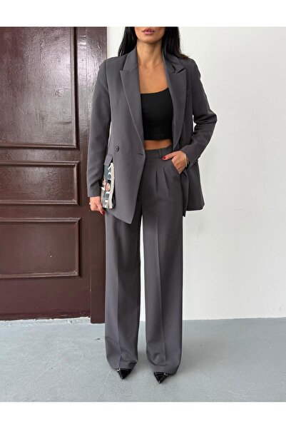 Afri Gray Women's Polly Viscon Suit – 1St. Class Fabric Blazer Jacket & Palazzo Pants Double Suit